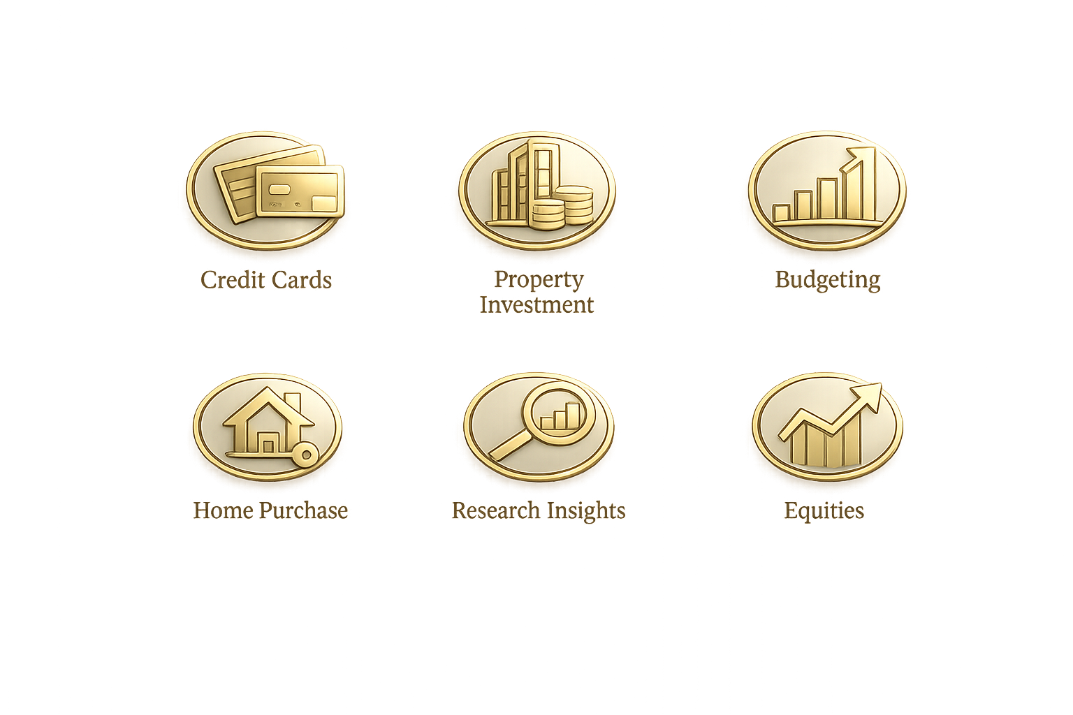 Denarya financial categories: Credit Cards, Budgeting, Home Purchase, Property Investment, Research Insights, and Equities