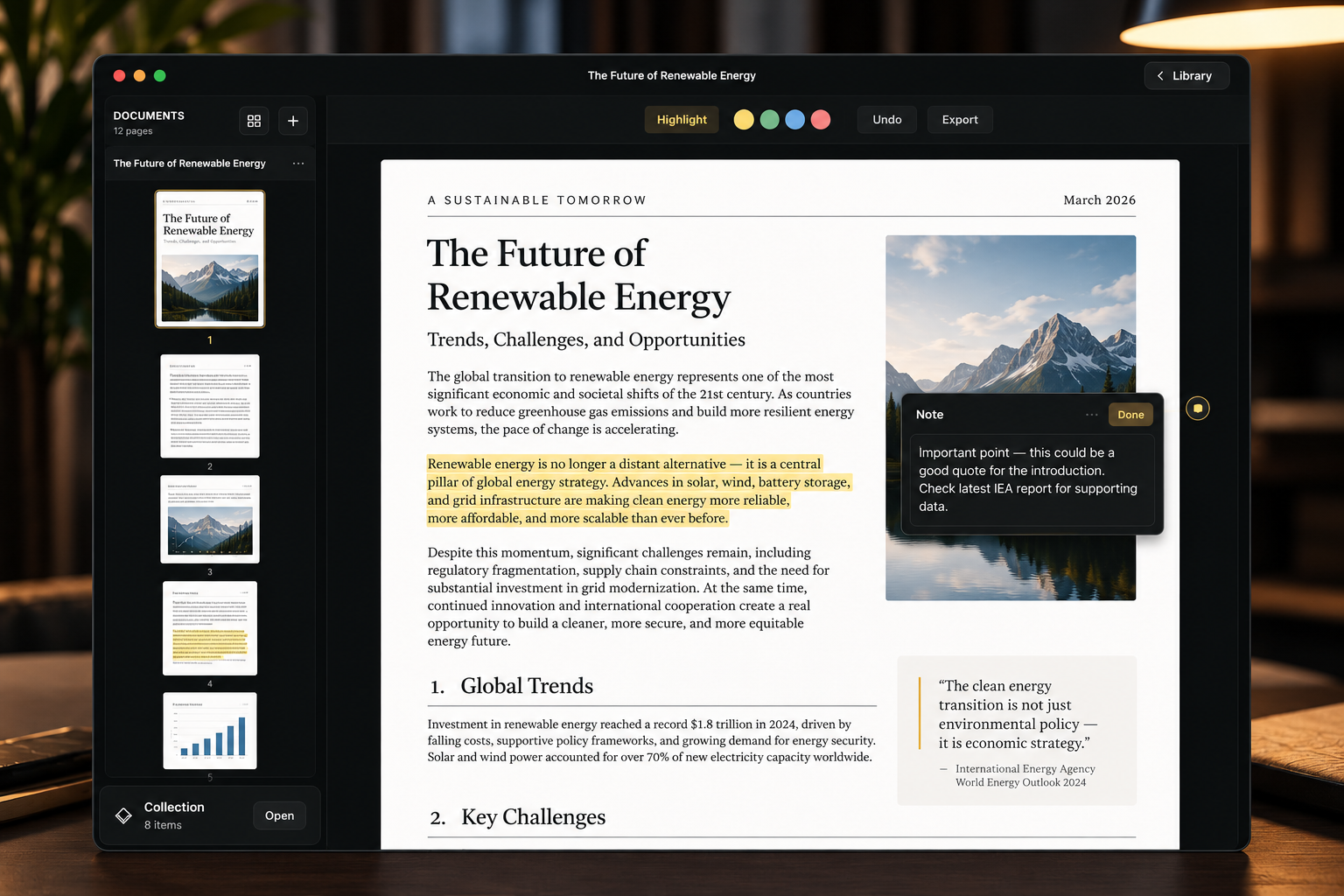 Colligo reading and annotation workspace